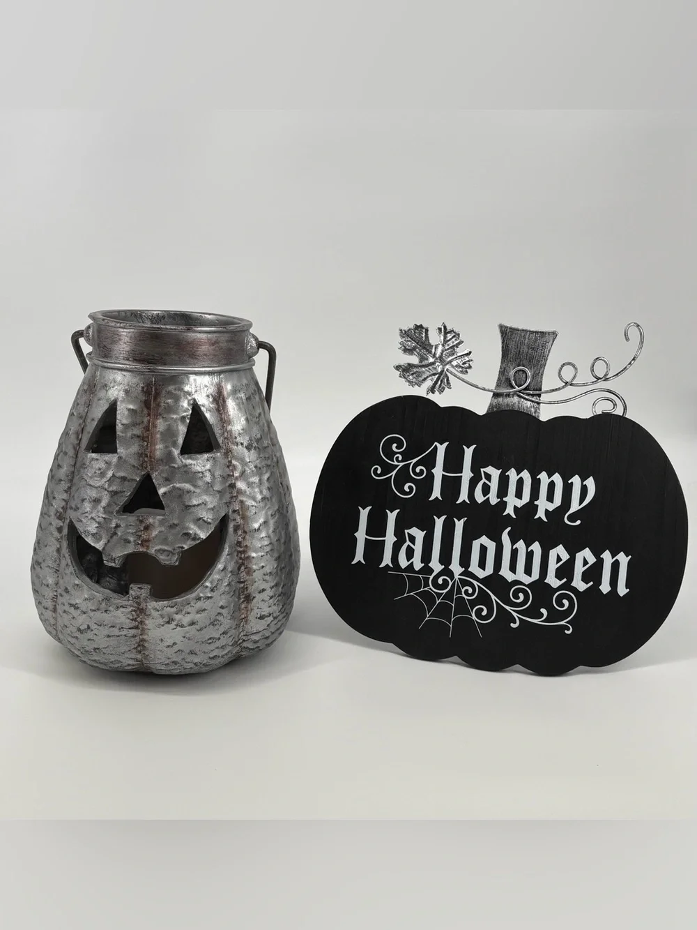 Hobby Lobby Black & Silver Halloween Pumpkin Décor Duo